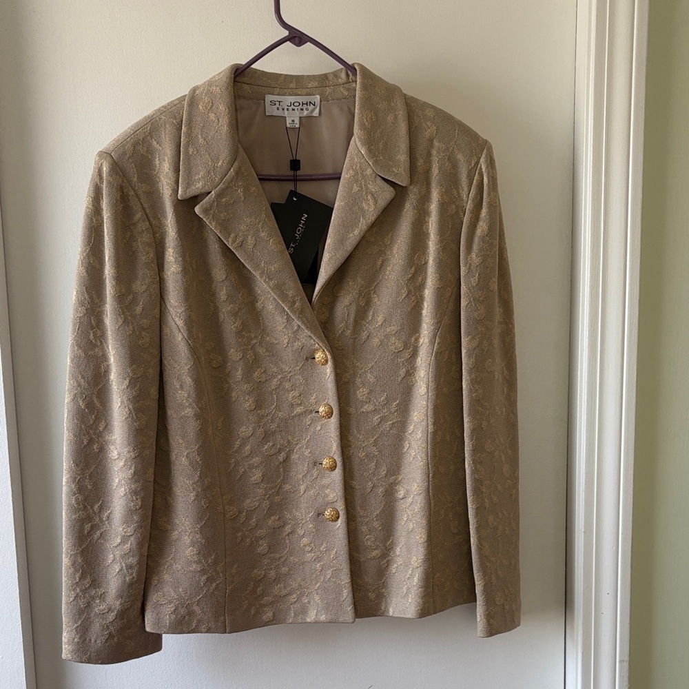St John Evening Floral Metallic Jacquard Blazer 16